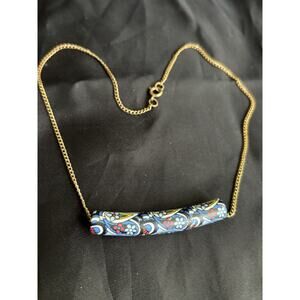 Vintage Large African Glass Trade Bead Floral Pendant Choker Necklace 16" Long